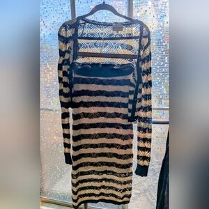 Black and Cream Striped Knit Skirt Set by